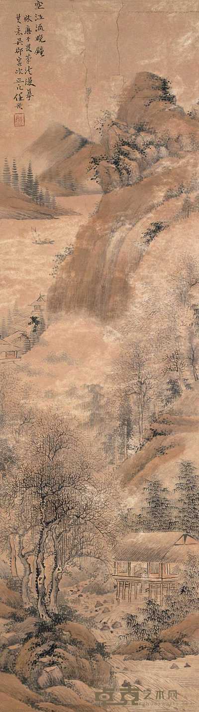 任预 空江流晚钟 立轴 136×38cm